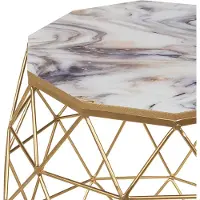 Beliani Couchtisch Gold MDF-Platte Marmor Optik Gitterkorb Metallgestell Diamant-Form Glamour Elegant Sofatisch Wohnzimmer Flur Esszimmer Schlafzimmer