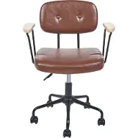 Beliani Bürostuhl Braun Kunstleder Knopfheftung mit Armlehnen Rollen Gasdruckfeder Höhenverstellbar Drehbar Retro Büro Wohnzimmer Esszimmer Drehstuhl