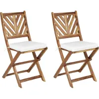 Beliani Sitzkissen für Gartenstuhl 2er Set Cremeweiß Stoffbezug mit Reißverschluss Bindebändern 34x37 cm Modern Outdoor Ausstattung Stuhlkissen