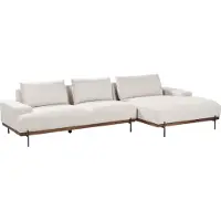 Beliani 3-Sitzer Ecksofa Hellbeige Stoff L-Förmig mit Chaiselongue Links Hohe Schwarze Metallfüße Breite Sitzfläche und Armlehnen Lose Rückenkissen