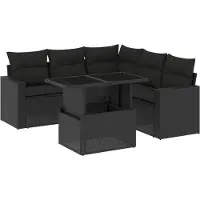 vidaXL 6-tlg. Garten-Sofagarnitur mit Kissen Schwarz Poly Rattan