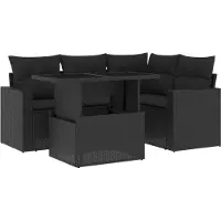 vidaXL 5-tlg. Garten-Sofagarnitur mit Kissen Schwarz Poly Rattan