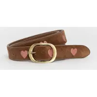 Sissy-Boy Veloursleder-Gürtel Mit Rosa Herzstickerei - Dunkelbraun | Größe: 95