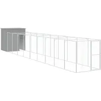 vidaXL Hundehütte mit Auslauf Hellgrau 165x1067x181cm Verzinkter Stahl
