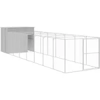 vidaXL Hundehütte mit Auslauf Hellgrau 214x865x181 cm Verzinkter Stahl