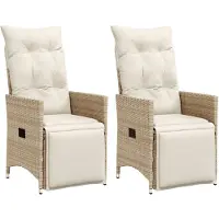 vidaXL Gartensessel mit Kissen 2 Stk. Verstellbar Beige Poly Rattan