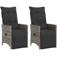 vidaXL Gartensessel mit Kissen 2 Stk. Verstellbar Grau Poly Rattan