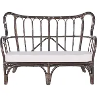 Beliani Lounge Set Dunkler Holzfarbton 4er Sitzer Rattan Auflagen Beige Sessel Sofa Couchtisch Couchtisch Beistelltisch für Terrase für Garten