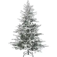 Beliani Künstlicher Weihnachtsbaum Grün und Weiß 180 cm mit LED Beleuchtung und Kunstschnee Schneebedeckt Weihnachtsdeko