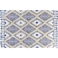 Beliani Baumwollteppich 140 x 200 cm Beige und Blau MANAVGAT Lumarko.