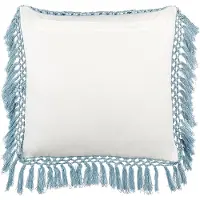 Beliani Dekokissen Pflanzenmuster Baumwolle weiss/blau mit Fransen 45 x 45 cm 2er Set PALLIDA