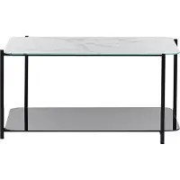 Beliani Couchtisch Weiß und Schwarz Marmor Optik Glas 77 x 47 cm Rechteckig Beistelltisch mit Ablage Regal für Wohnzimmer