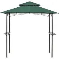 Beliani Überdachung aus Metallrahmen mit Haken und Regalen Gartenpavillon Dunkelgrün Stoff Schwarz Stahl 240 x 148 cm