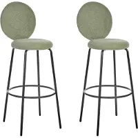 Beliani Barstuhl 2er Set Hellgrün Bouclé-Bezug und Metall mit Lehne Fußstützen Modernes Design Sitzmöbel Wohnzommer Küche Bar Wohnküche Ausstattung