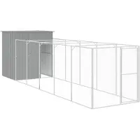 vidaXL Hundehütte mit Auslauf Hellgrau 165x659x181 cm Verzinkter Stahl
