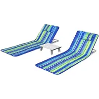 Coast Strandmatten (2 Stück) mit Beistelltisch - 151 x 56 x 27 cm - Grün / Blau
