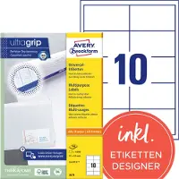 Avery Zweckform Etiketten 3679, A4, universell, permanenthaftend, ultragrip, druckergeeignet, FSC-Papier, rechteckig, weiß, 1000 Stück auf 100 Bogen