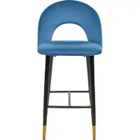 Beliani Barstuhl 2er Set Blau Samtstoff mit Schwarz-Goldenen Metallbeinen Fußstütze Glamouröser Look Modern Esszimer Wohnzimmer Küche Sitzmöbel