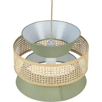 Beliani Hängelampe Hellgrün und Naturfarben Rattan mit Stoff 1-Flammig Kegelform Modern Boho Wohnzimmer Esszimmer Beleuchtung Ausstattung Pendelleuchte