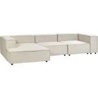 Beliani Ecksofa Beige Leinen L-förmig 3-Sitzer Modulsofa Rechtsseitig Wohnzimmermöbel Modern Wohnzimmer Salon Wohnecke Sitzecke