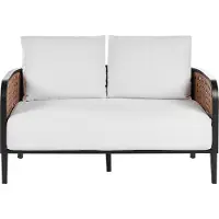 Beliani Gartensofa mit Tisch 2-Sitzer Schwarz Aluminium Auflagen Cremeweiß Wiener Geflecht Modern Lounge Set Terrasse Balkon Outdoor Gartenzubehör