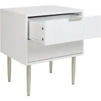 Beliani Nachttisch Weiß u. Gold aus MDF Metall mit 2 Schubladen Geriffelte Optik Modern Elegant Nachtschrank für Schlafzimmer