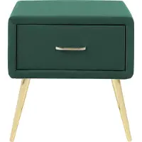 Beliani Nachttisch Grün Samt 38 x 46 x 49 cm mit Metallgestell Gold 1 Schublade Rechteckig Aufbewahrung Modern Glamourös Möbel für Schlafzimmer Flur