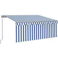vidaXL Markise Manuell Einziehbar mit Rollo & LED 3,5x2,5 m Blau Weiß