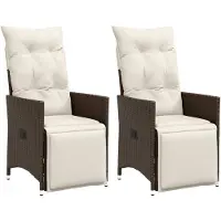 vidaXL Gartensessel mit Kissen 2 Stk. Verstellbar Braun Poly Rattan