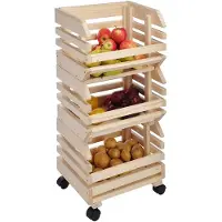 Markenlos Obstwagen - 3-teilig - fahrbar - Holz - Wagen mit Obstkisten - 80 cm
