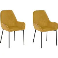 Beliani Esszimmerstuhl 2er Set Senfgelb Cord mit Schwarzen Metallbeinen Niedrige Armlehnen Retro-Design Polsterstuhl für Esstisch Wohnzimmer Küche