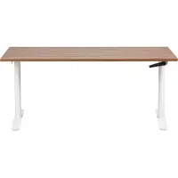Beliani Schreibtisch Braun/Weiß Melamin 160x72 cm Manuell Höhenverstellbar Rechteckig mit Kurbel Rundes Metallgestell Modern Büro Steh-Sitz-Tisch