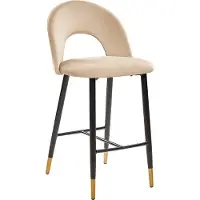 Beliani Barstuhl 2er Set Beige Samtstoff mit Schwarz-Goldenen Metallbeinen Fußstütze Glamouröser Look Modern Esszimer Wohnzimmer Küche Sitzmöbel