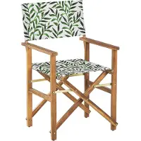 Beliani Gartenstühle 2er Set Helles Akazienholz mit Wechselbarem Bezug Cremeweiß / Grün Zusammenklappbar Blattmuster Outdoor Gartenzubehör