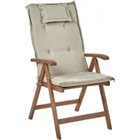 Beliani Gartenstuhl 6er Set Dunkelbraun und Taupe Akazienholz Vertsellbar Klappbar mit Auflagen Armlehnen Lamellen-Optik Rustikal Außenbereich Terrasse