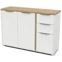 CBA Enfilade ACCESS - 3 Türen + 2 Schubladen - Dekor Eiche Hamilton und Weiß - L 121,5 x B 39,6 x H 85,6 cm -