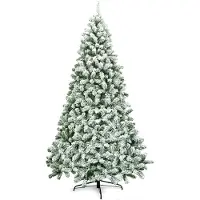 Costway Künstlicher Weihnachtsbaum 225cm, Tannenbaum mit Schnee, 1346 PVC-Spitzen, Metallständer & Klappsystem, Christbaum Kunstbaum Weihnachten