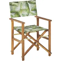 Beliani Gartenstühle 2er Set Hellbraunes Akazienholz mit Wechselbarem Bezug Cremeweiß / Hellgrün Zusammenklappbar Palmenmuster Outdoor Gartenzubehör