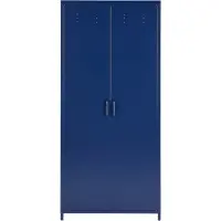 Beliani Kleiderschrank Blau Metall 76 x 50 x 171 cm mit 2 Türen 3 herausnehmbaren Fächern und Kleiderstange Wohnzimmer Schlafzimmer Flur Büro
