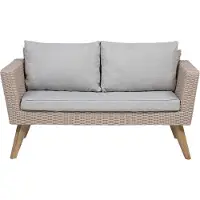 Beliani Gartenmöbel Set Braun und Grau Rattan Sicherheitsglas Textil inkl. Kissen 4-Sitzer Terrasse Outdoor Modern