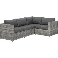 Beliani Lounge Set Grau Rattan 2-Teilig Modern 4-Sitzer Ecksofa Linksseitig mit Couchtisch Auflagen Dunkelgrau Terrasse Outdoor Gartenmöbel Sitzmöbel