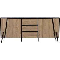 Beliani Sideboard Heller Holzfarbton Schwarz Spanplatte Pulverbeschichtetes Metall 75 x 177 x 40 cm Modern Drei Schubladen Viel Stauraum Wohnzimmer