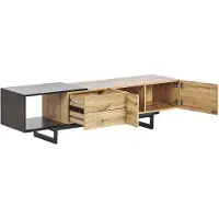 Beliani TV-Möbel Schwarz / Heller Holzfarbton 44 x 160 x 39 cm Modern 2 Türe mit 2 Schubladen MDF-Platte Offenes Fach Praktisch Wohnzimmer