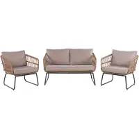 Beliani Garten Set Hellbraun Polyrattan Sofa 2 Stühle 2 Couchtische Auflagen in Beige Garten Terasse