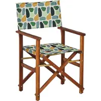 Beliani Gartenstühle 2er Set Dunkles Akazienholz mit Wechselbaren Stoffbezügen Cremeweiß und Bunt Fleckenmotiv Zusammenklappbar Outdoor Gartenzubehör