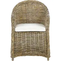 Beliani Gartensessel Natürlich Rattan mit hoher Rückenlehne Auflage Cremeweiß Baumwolle Terrasse Balkon Außen Wohnzimmer Gartenzubehör im Retro Stil