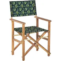 Beliani Gartenstühle 2er Set Hellbraunes Akazienholz mit 4 Wechselbaren Stoffbezügen Cremeweiß und Grün mit Olivenmuster Zusammenklappbar Outdoor Garten