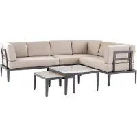 Beliani Lounge Set Grau u. Beige Aluminium mit Auflagen zwei Tische für 6 Personen Garten Terrasse Balkon