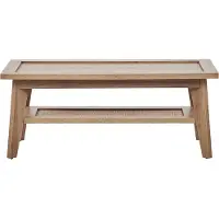 Beliani Couchtisch Heller Holzfarbton Faserplatte mit Regal Ablagefach Rattan Rustikal Rechteckig 100 x 50 cm Holzoptik Schlafzimmer Wohnzimmer Flur