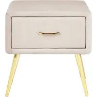 Beliani Nachttisch Hellbeige Samt 38 x 46 x 49 cm mit Metallgestell Gold 1 Schublade Rechteckig Aufbewahrung Modern Glamourös Möbel Schlafzimmer Flur